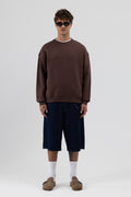 Basic Bisiklet Yaka Oversize Sweatshirt Kahve