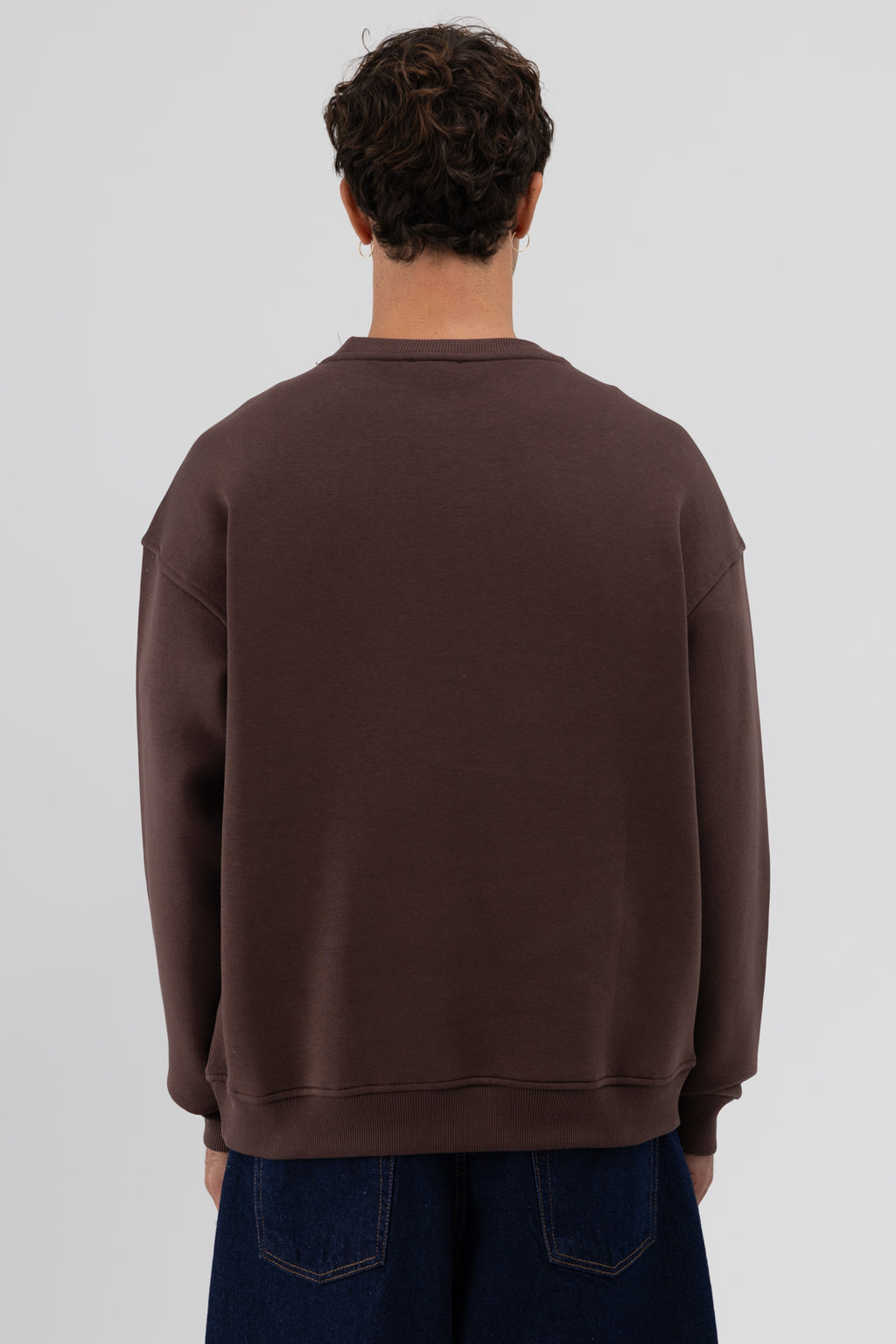 Basic Bisiklet Yaka Oversize Sweatshirt Kahve