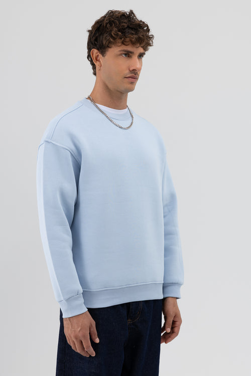 Basic Bisiklet Yaka Oversize Sweatshirt Bebe Mavi