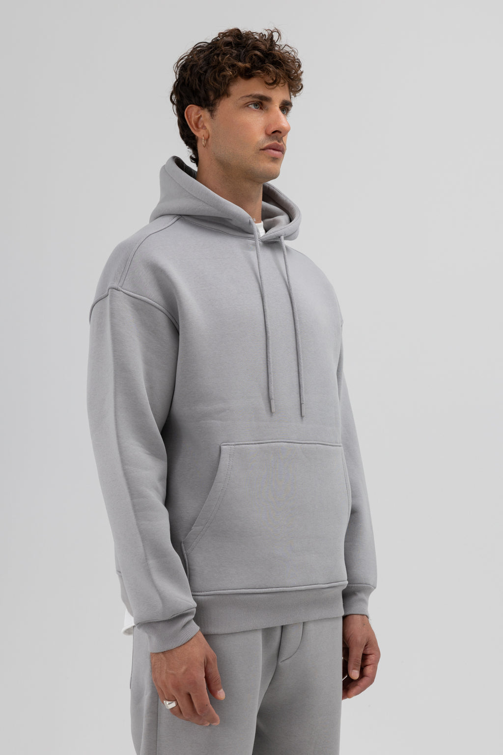 Basic Oversize Kapüşonlu Sweatshirt Gri