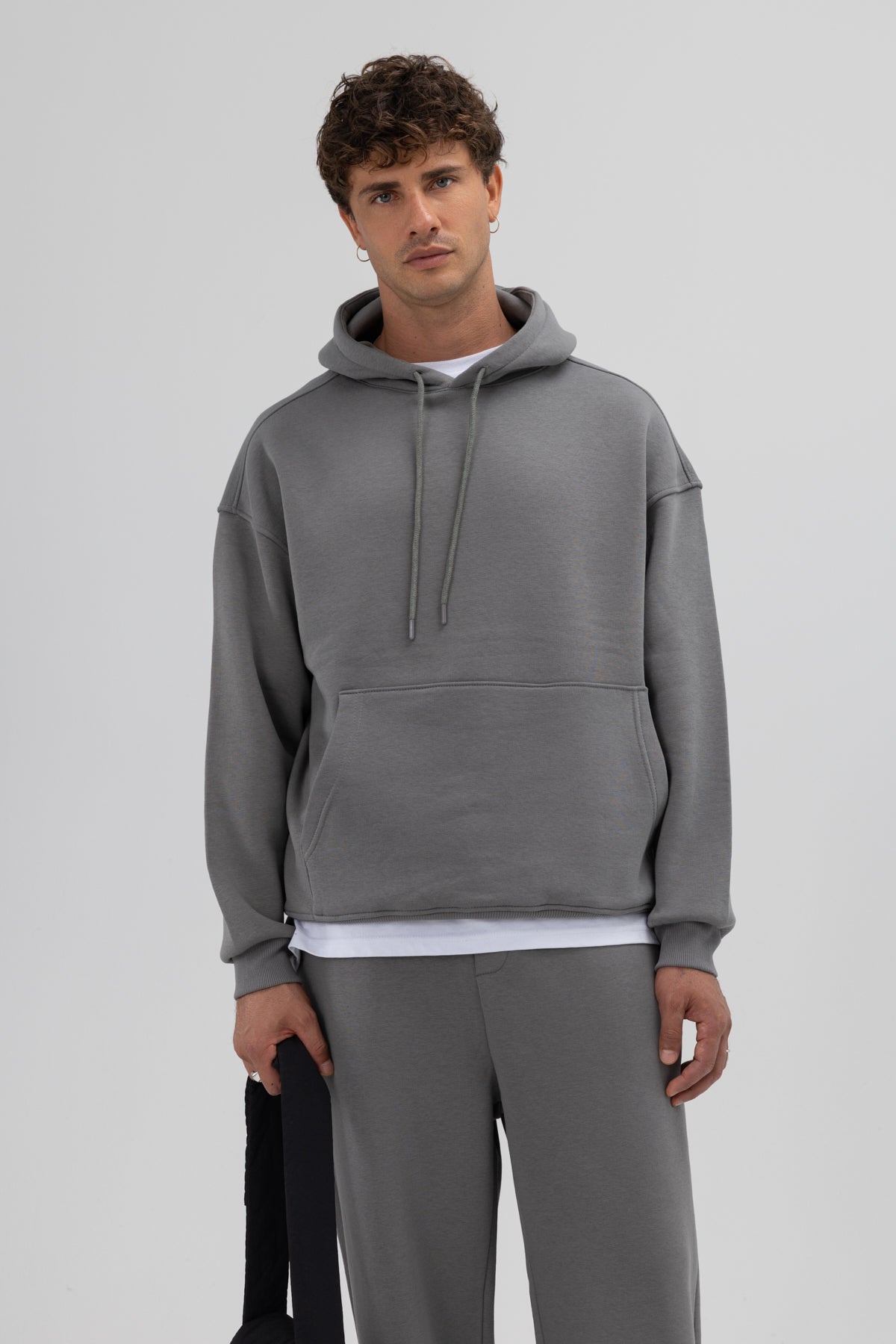 Basic Oversize Kapüşonlu Sweatshirt Füme