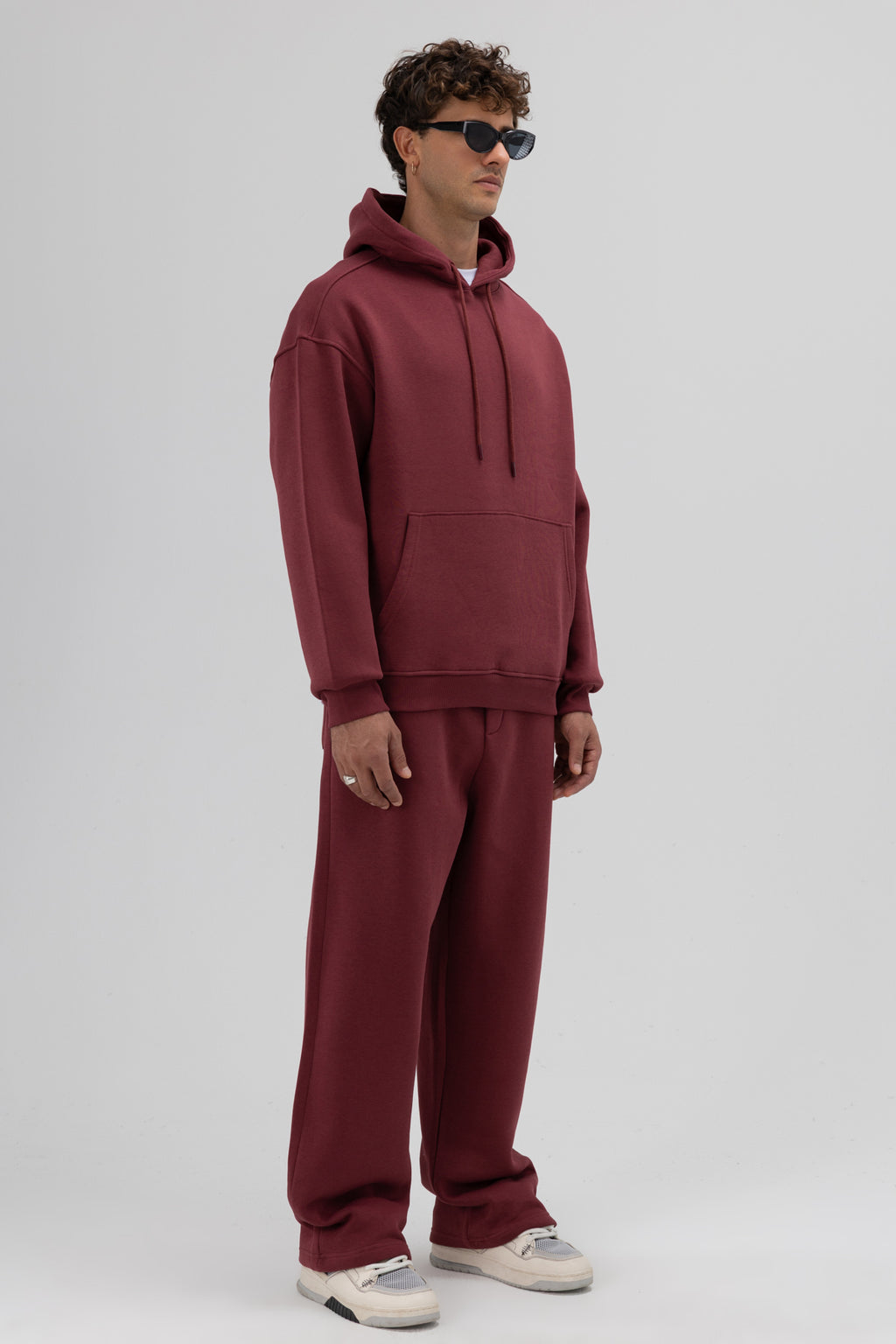 Basic Oversize Kapüşonlu Sweatshirt Bordo