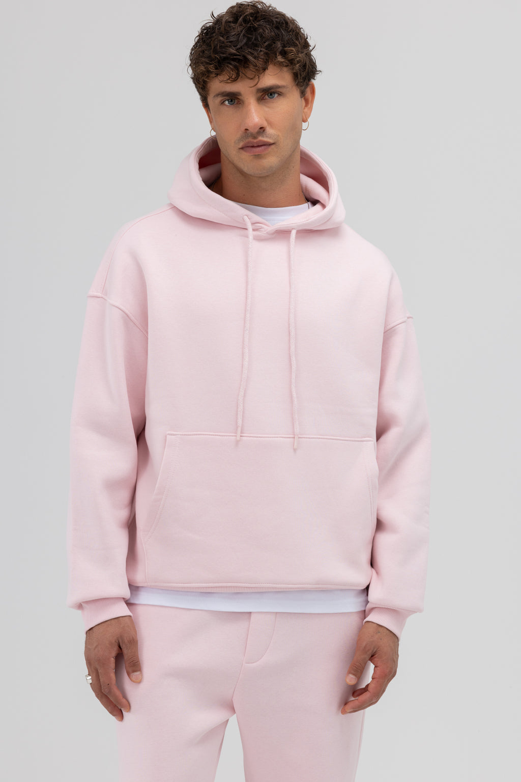 Basic Oversize Kapüşonlu Sweatshirt Pembe