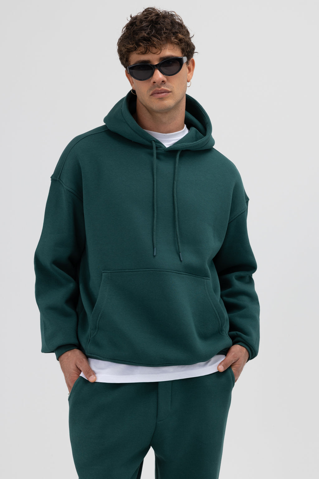 Basic Oversize Kapüşonlu Sweatshirt Nefti