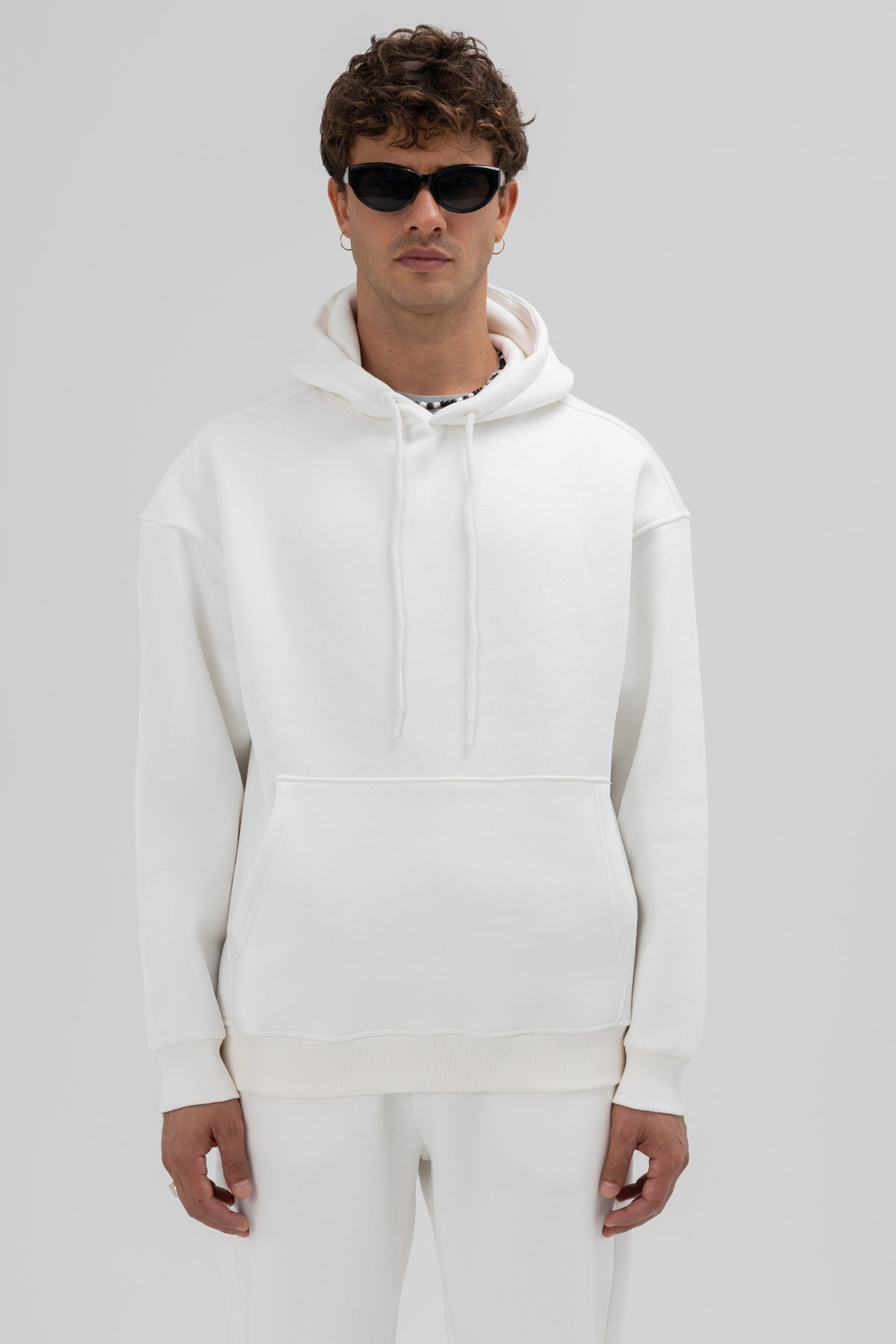 Basic Oversize Kapüşonlu Sweatshirt Ekru