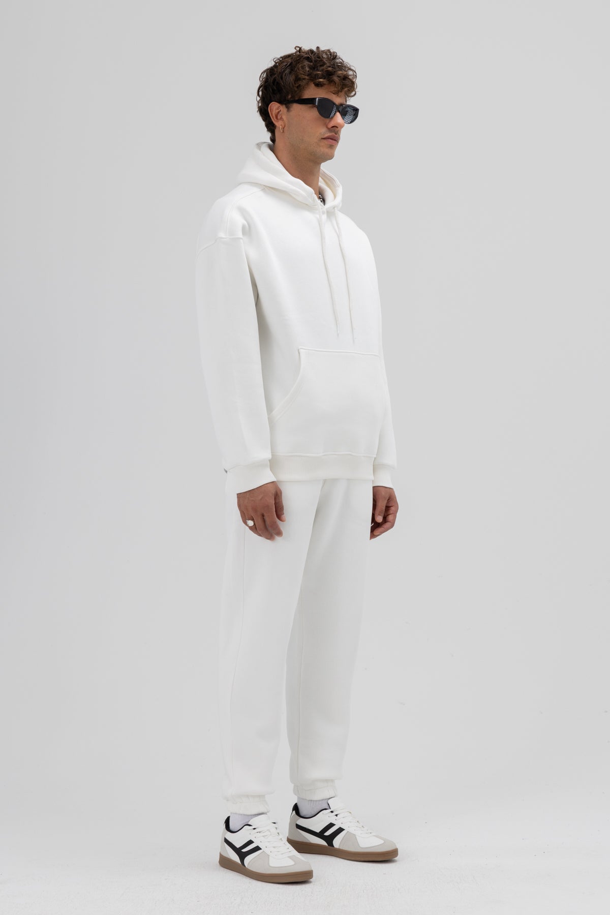Basic Oversize Kapüşonlu Sweatshirt Ekru
