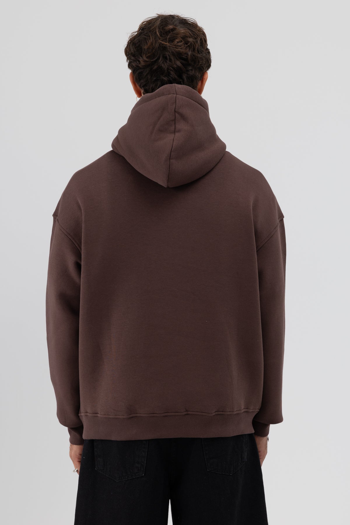Basic Oversize Kapüşonlu Sweatshirt Kahve