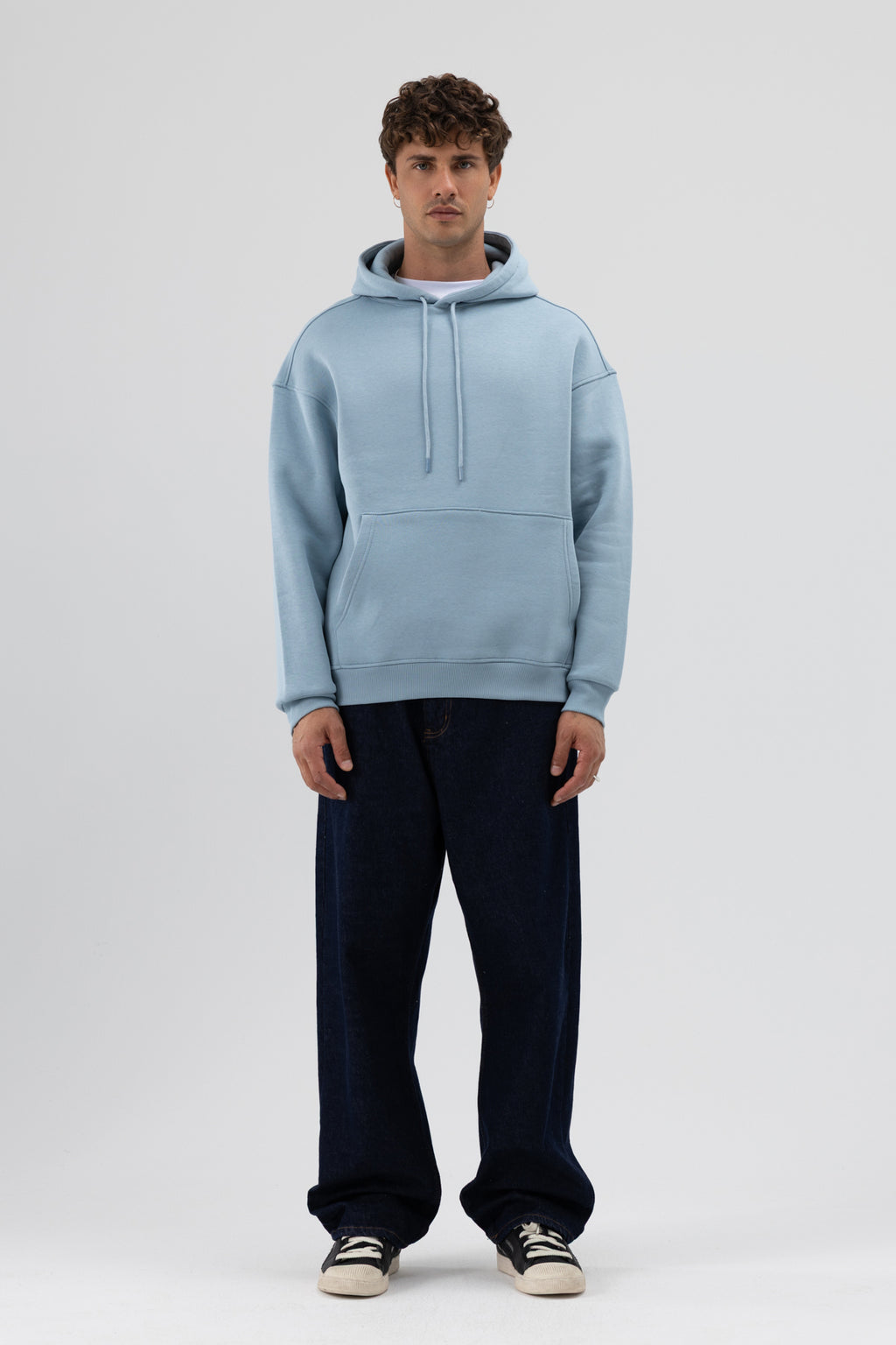 Basic Oversize Kapüşonlu Sweatshirt Koyu Mavi