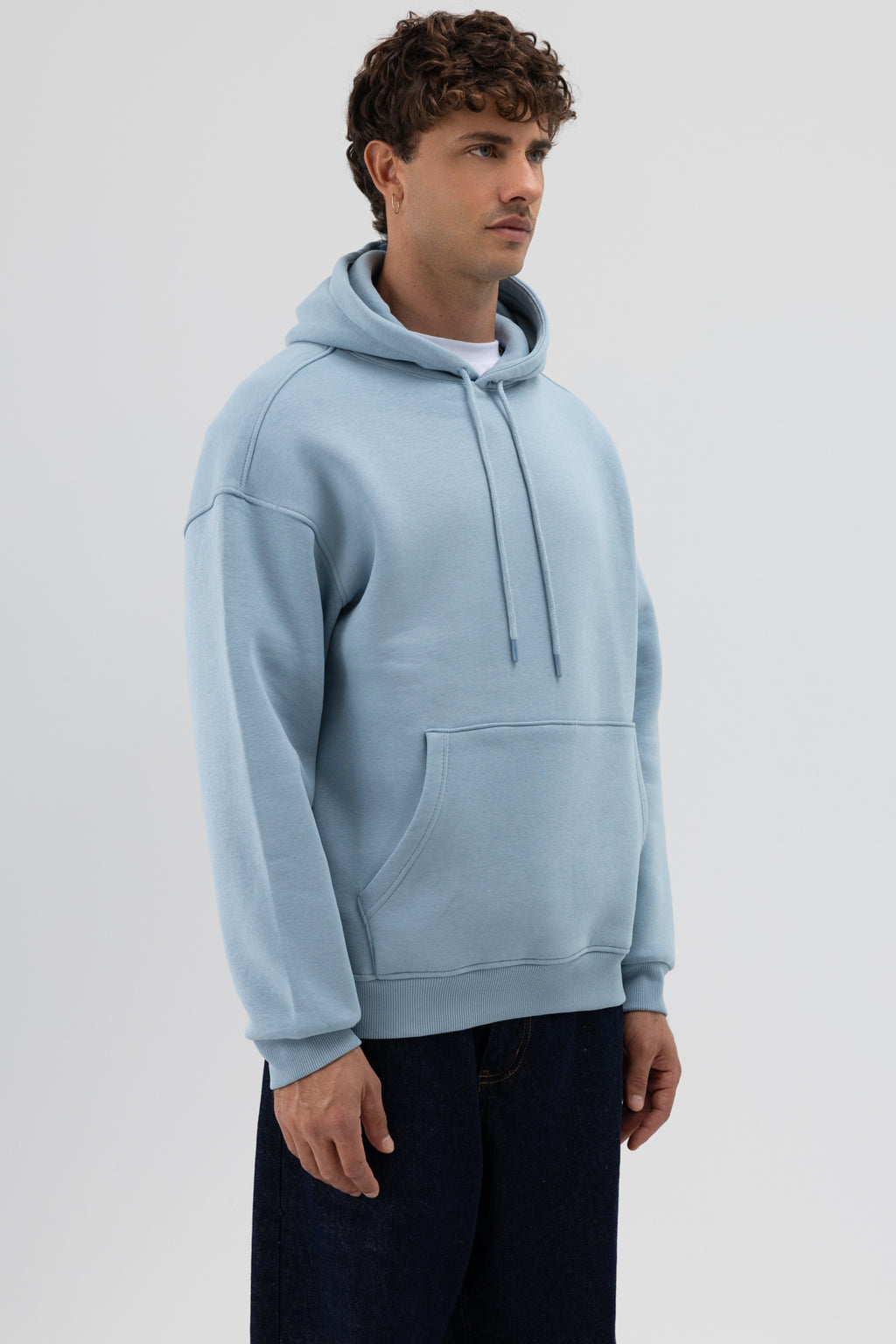 Basic Oversize Kapüşonlu Sweatshirt Koyu Mavi
