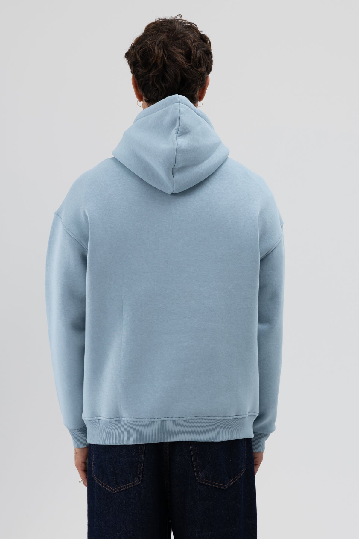 Basic Oversize Kapüşonlu Sweatshirt Koyu Mavi