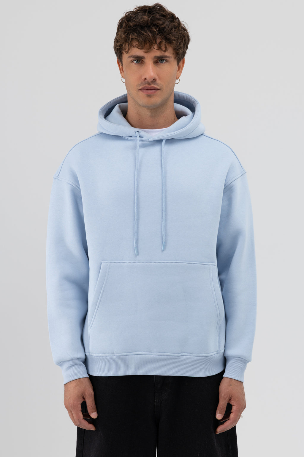 Basic Oversize Kapüşonlu Sweatshirt Bebe Mavi