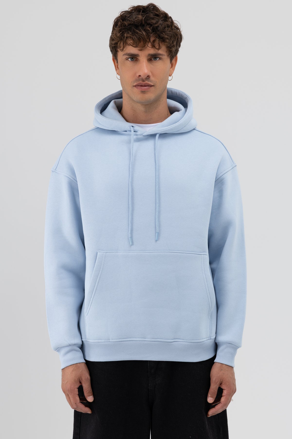 Basic Oversize Kapüşonlu Sweatshirt Bebe Mavi