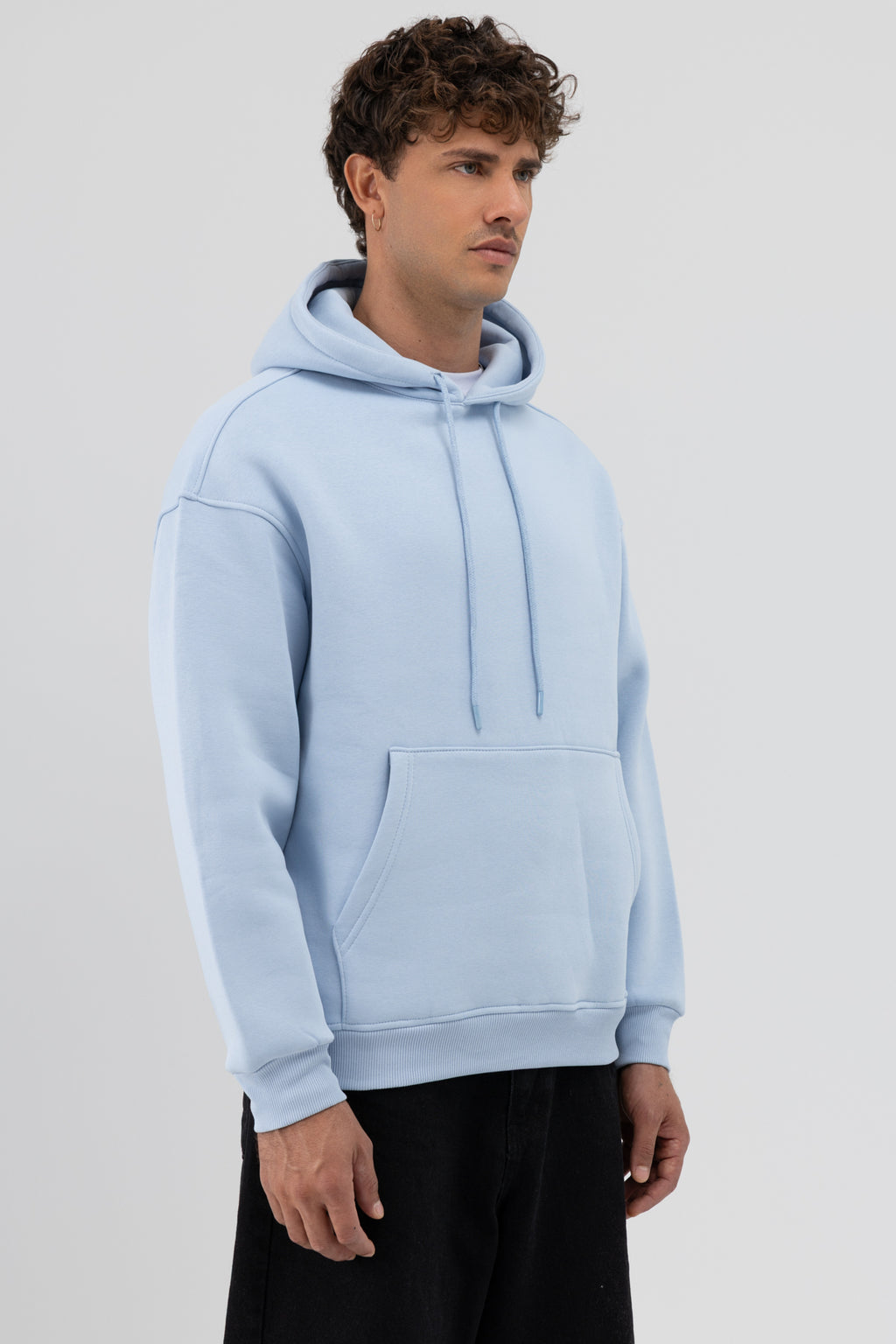 Basic Oversize Kapüşonlu Sweatshirt Bebe Mavi