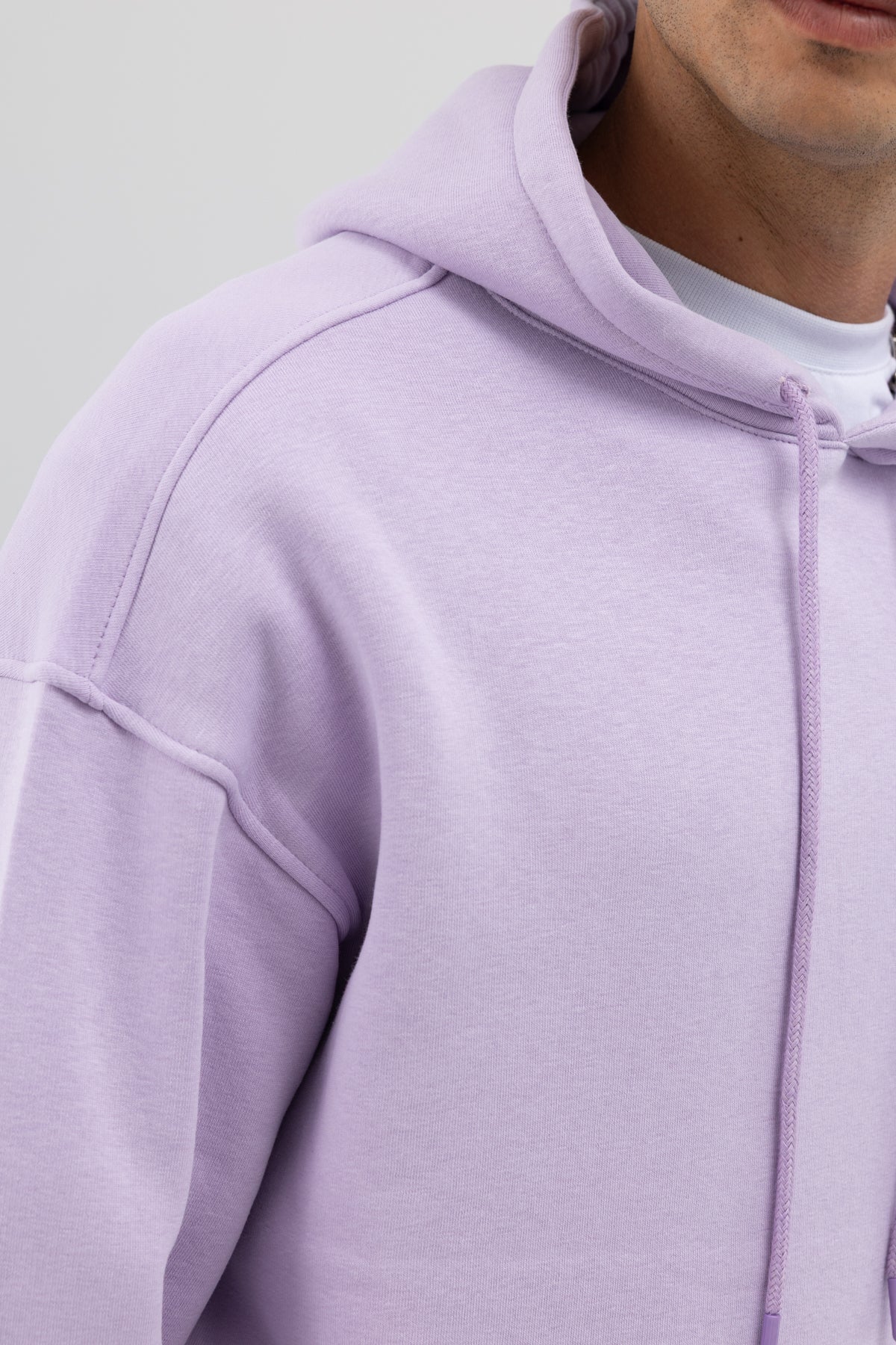 Basic Oversize Kapüşonlu Sweatshirt Lila