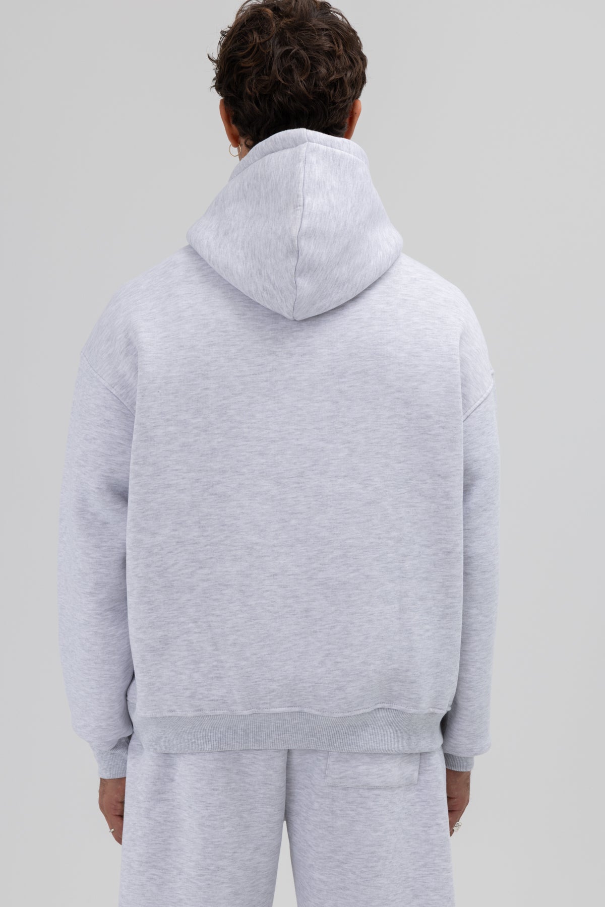 Basic Oversize Kapüşonlu Sweatshirt Kar Melanj