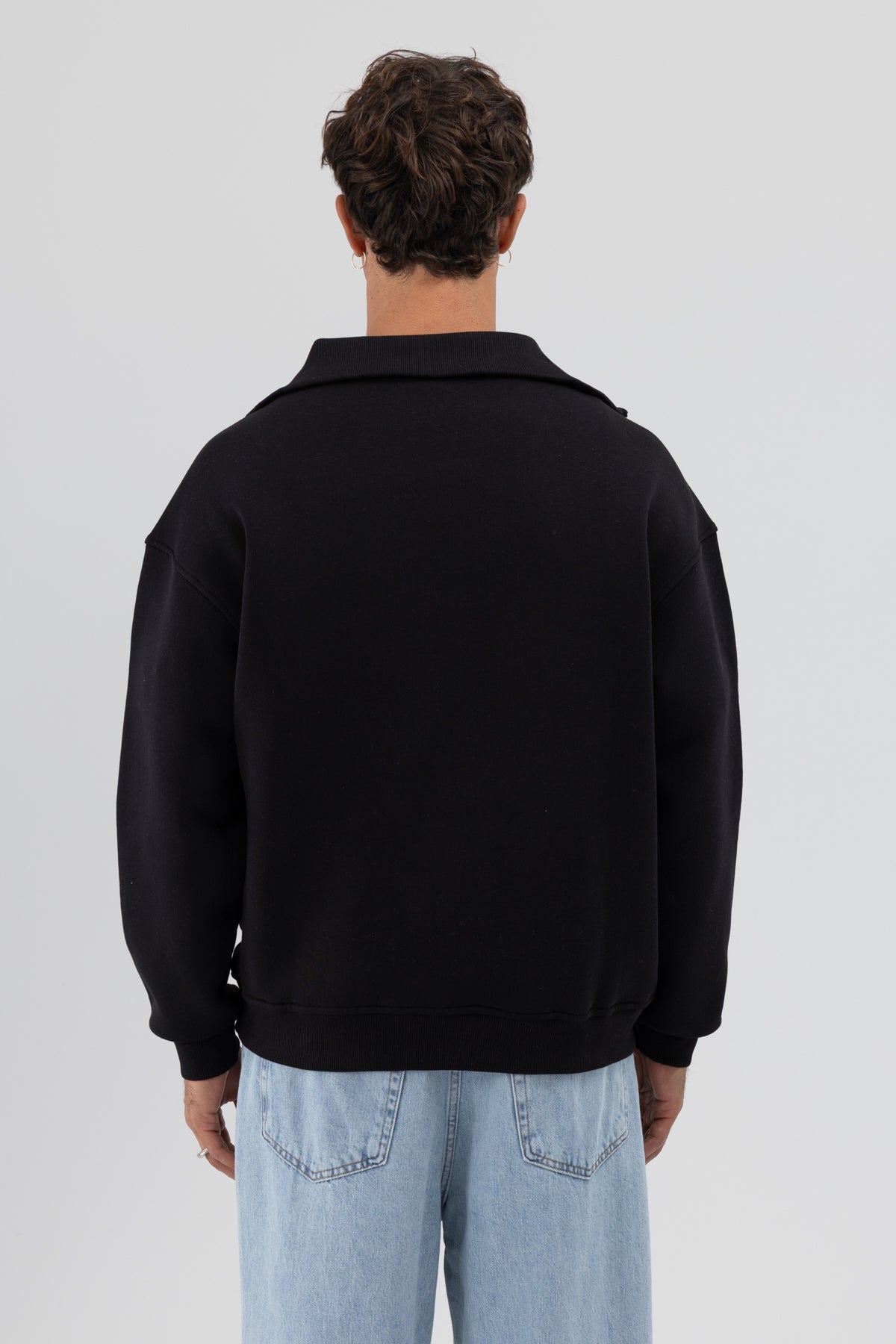 Basic Fermuarlı Dik Yaka Sweatshirt Siyah