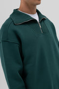 Basic Fermuarlı Dik Yaka Sweatshirt Nefti