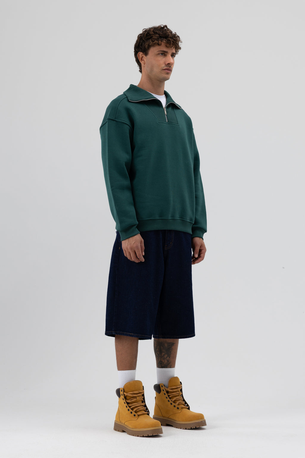 Basic Fermuarlı Dik Yaka Sweatshirt Nefti
