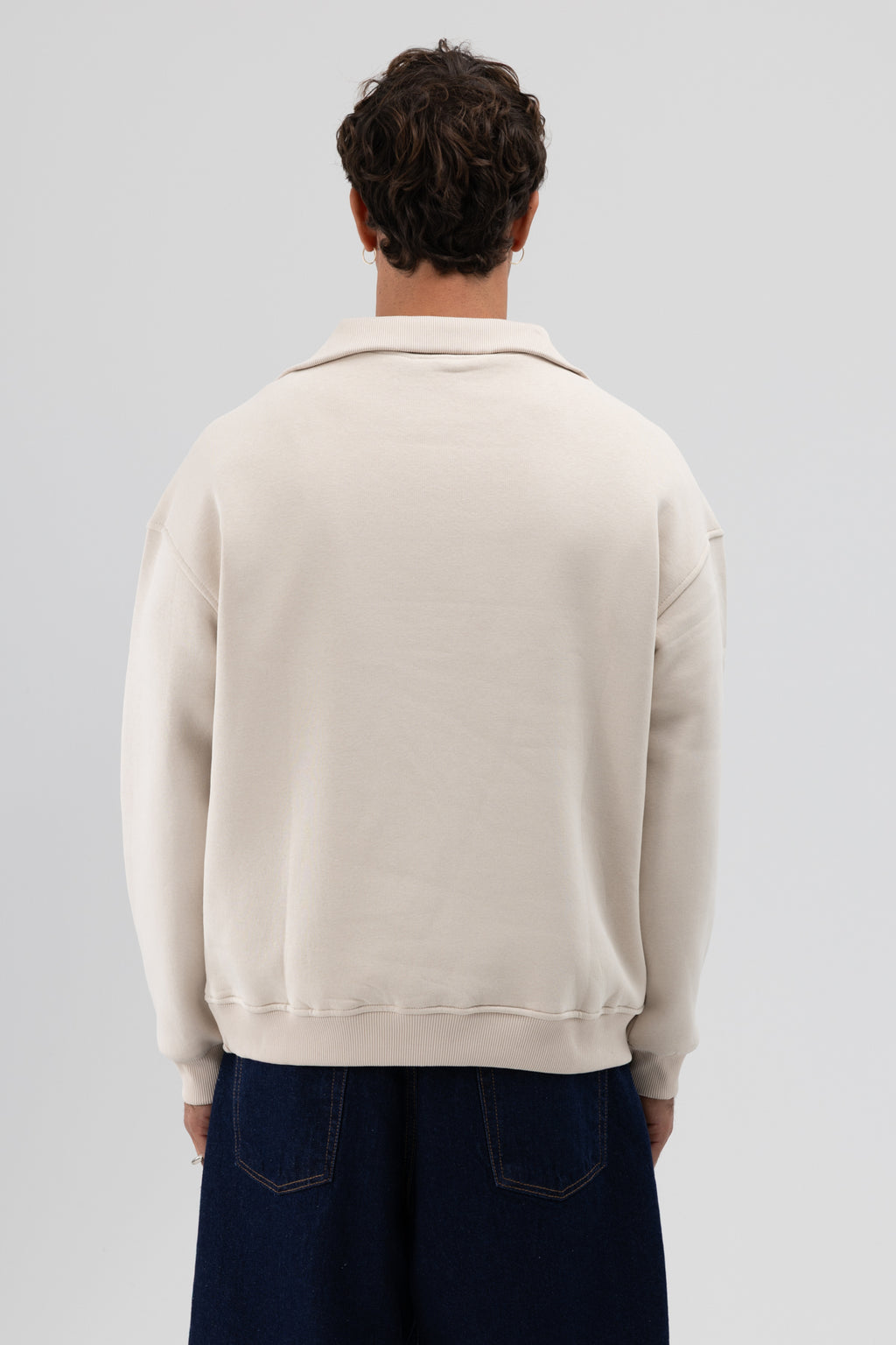 Basic Fermuarlı Dik Yaka Sweatshirt Taş