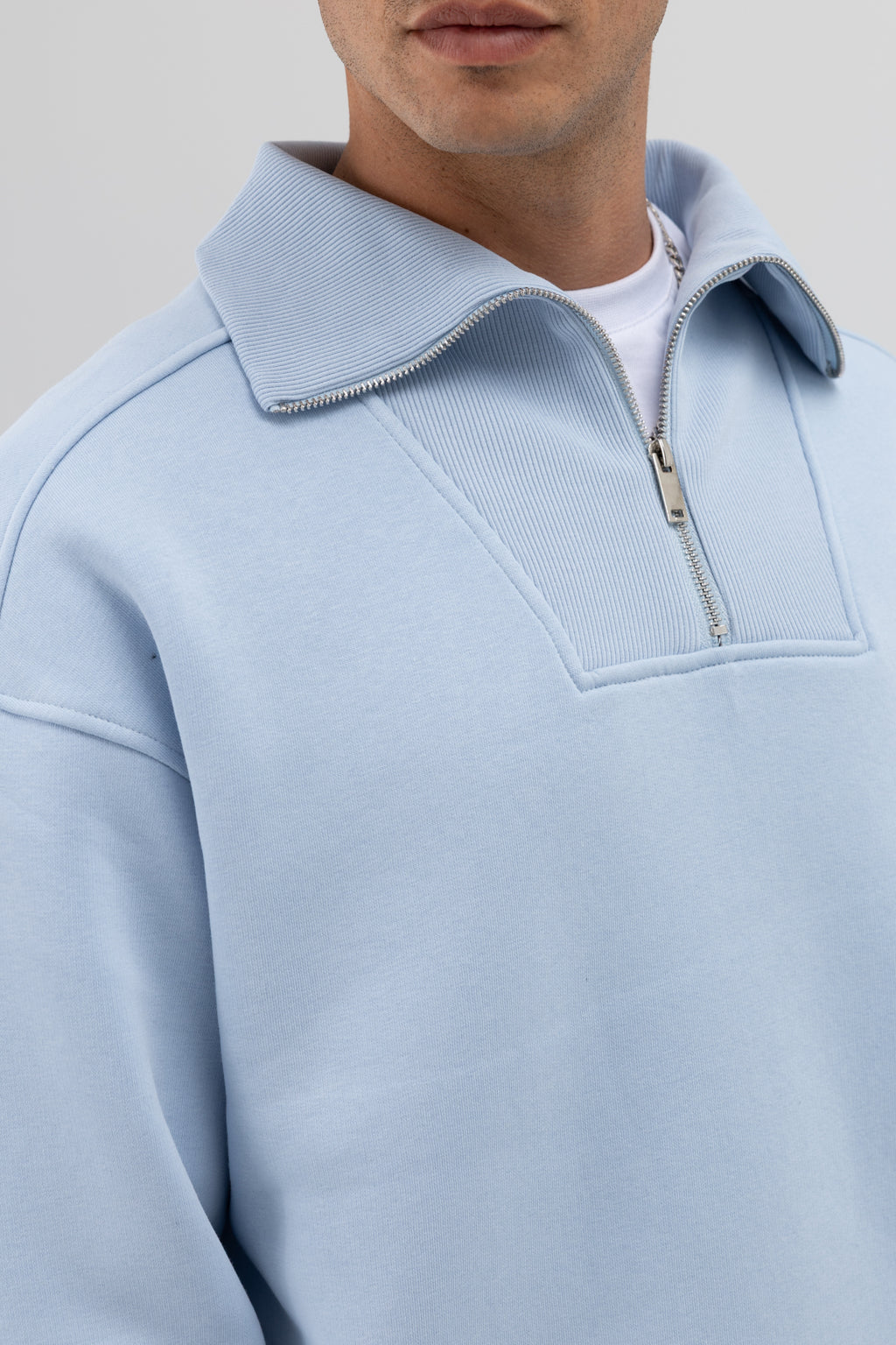 Basic Fermuarlı Dik Yaka Sweatshirt Bebe Mavi