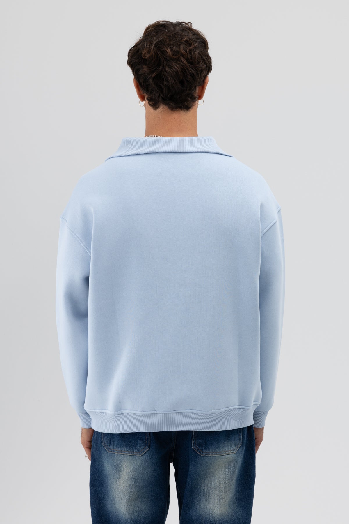 Basic Fermuarlı Dik Yaka Sweatshirt Bebe Mavi