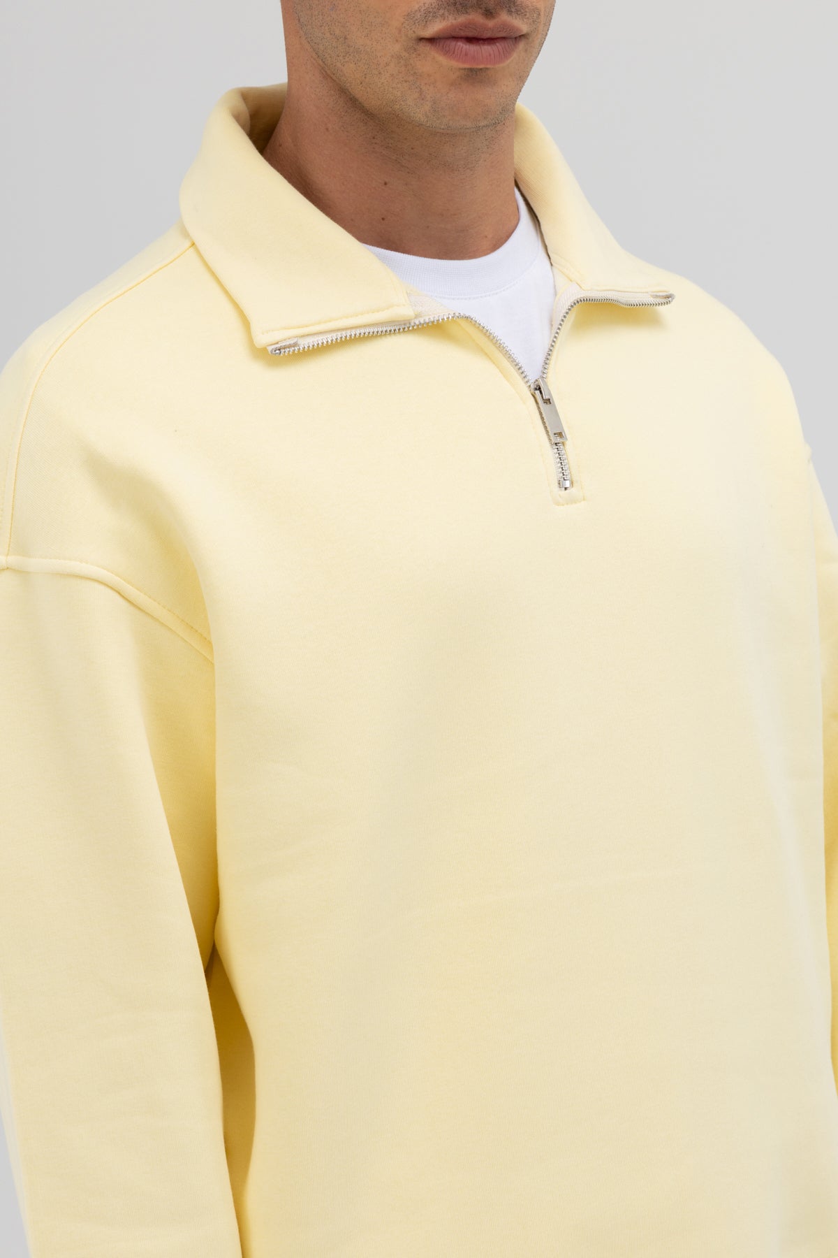 Oversize Fermuarlı Dik Yaka Sweatshirt Sarı