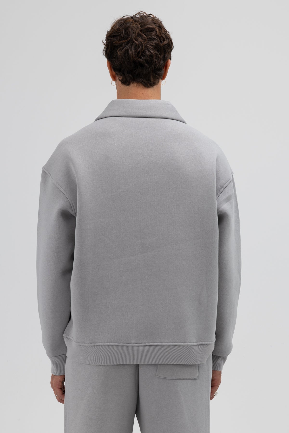 Oversize Fermuarlı Dik Yaka Sweatshirt Gri