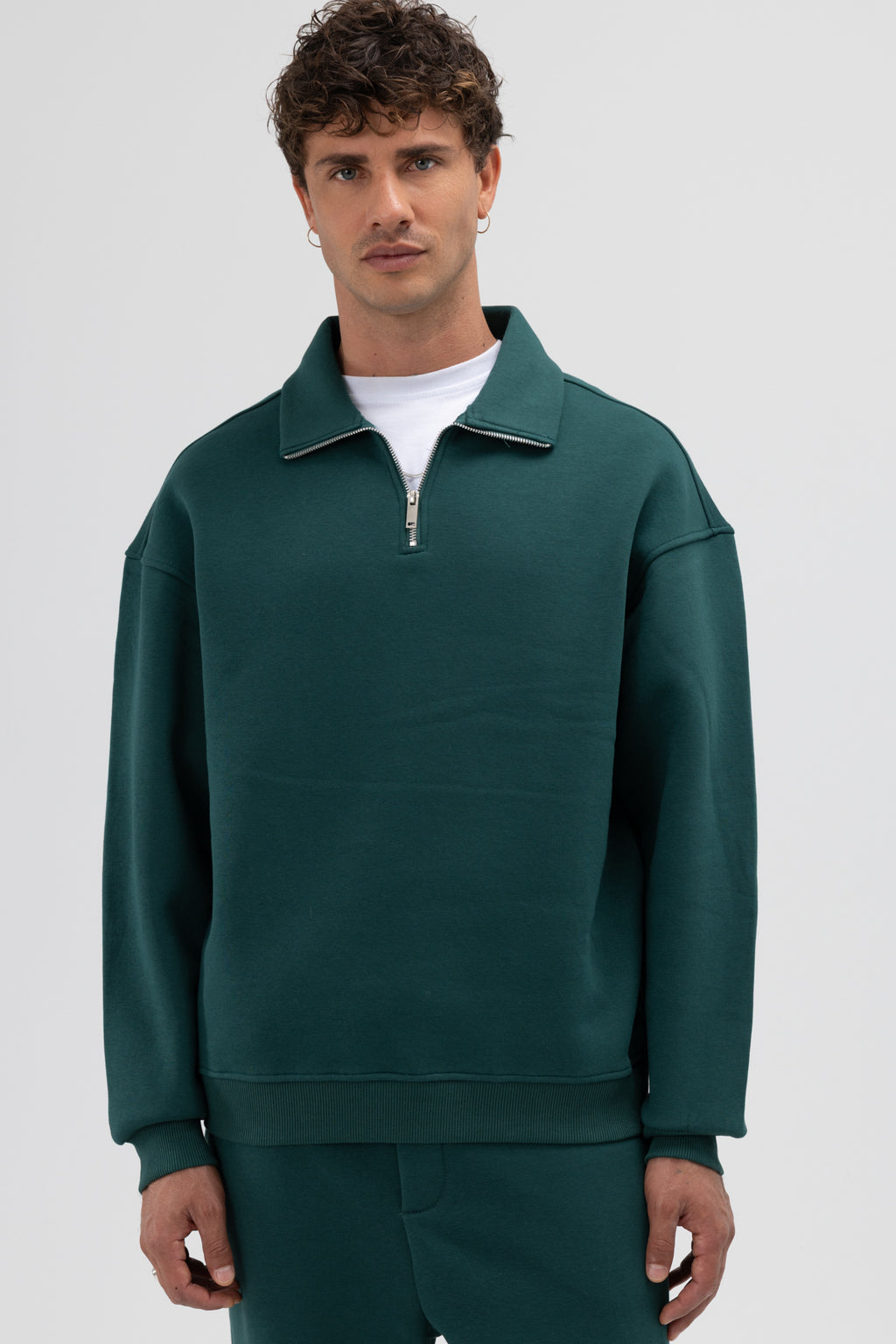 Oversize Fermuarlı Dik Yaka Sweatshirt Nefti