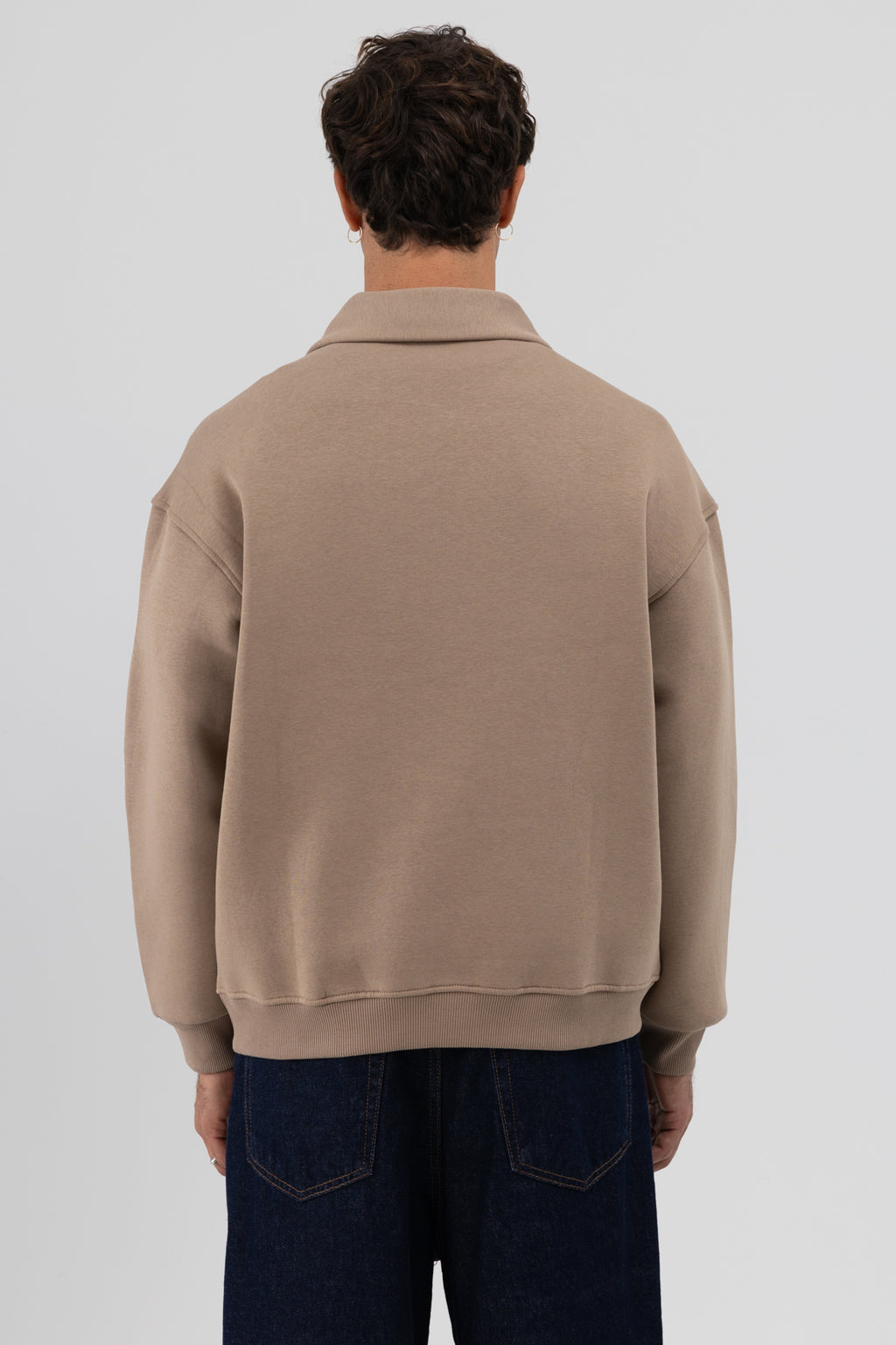 Oversize Fermuarlı Dik Yaka Sweatshirt Vizon