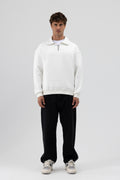 Oversize Fermuarlı Dik Yaka Sweatshirt Ekru