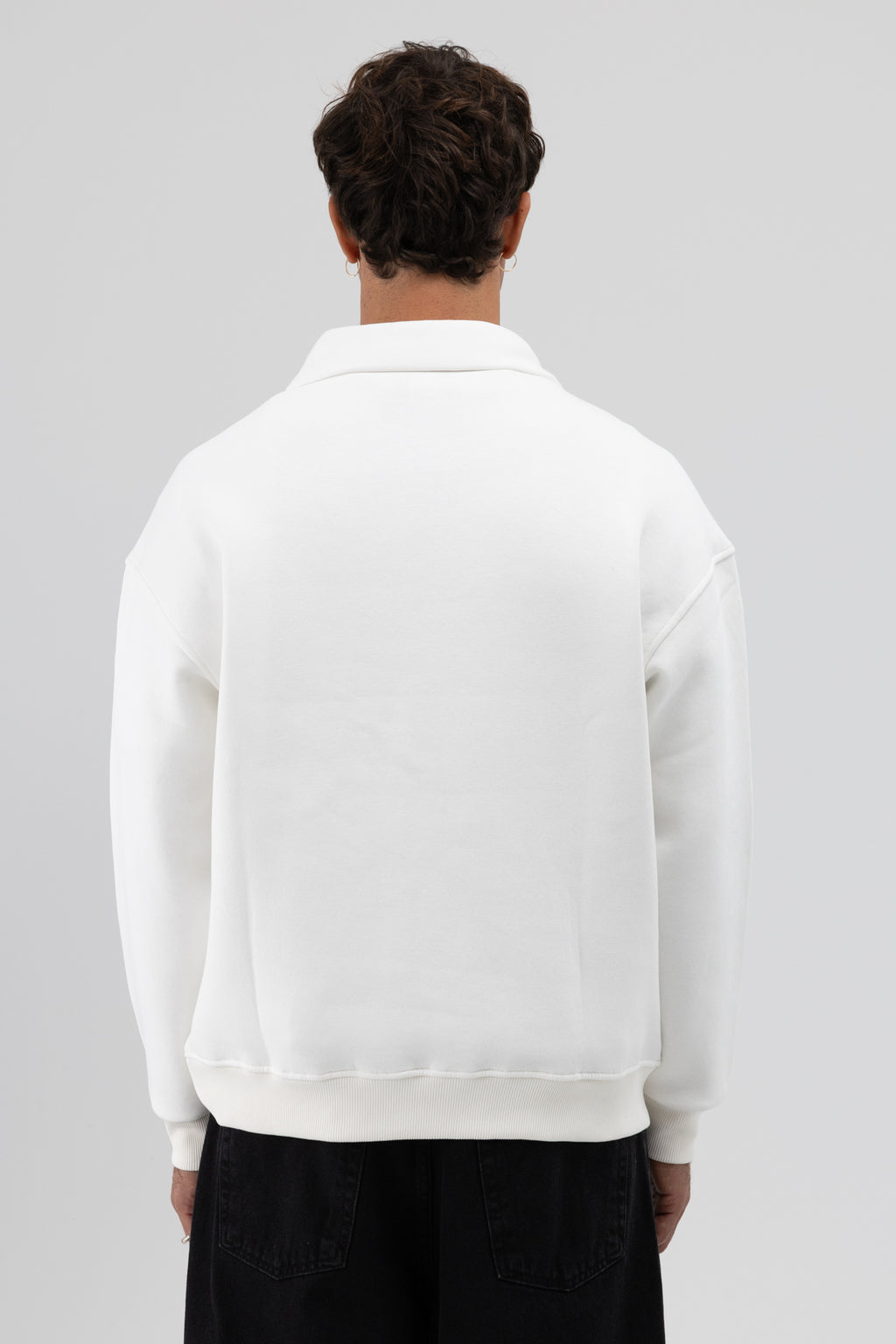 Oversize Fermuarlı Dik Yaka Sweatshirt Ekru