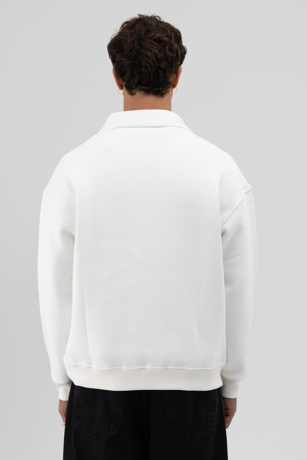 Oversize Fermuarlı Dik Yaka Sweatshirt Ekru