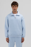 Oversize Fermuarlı Dik Yaka Sweatshirt Bebe Mavi