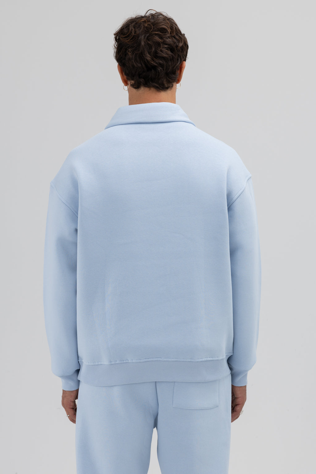 Oversize Fermuarlı Dik Yaka Sweatshirt Bebe Mavi