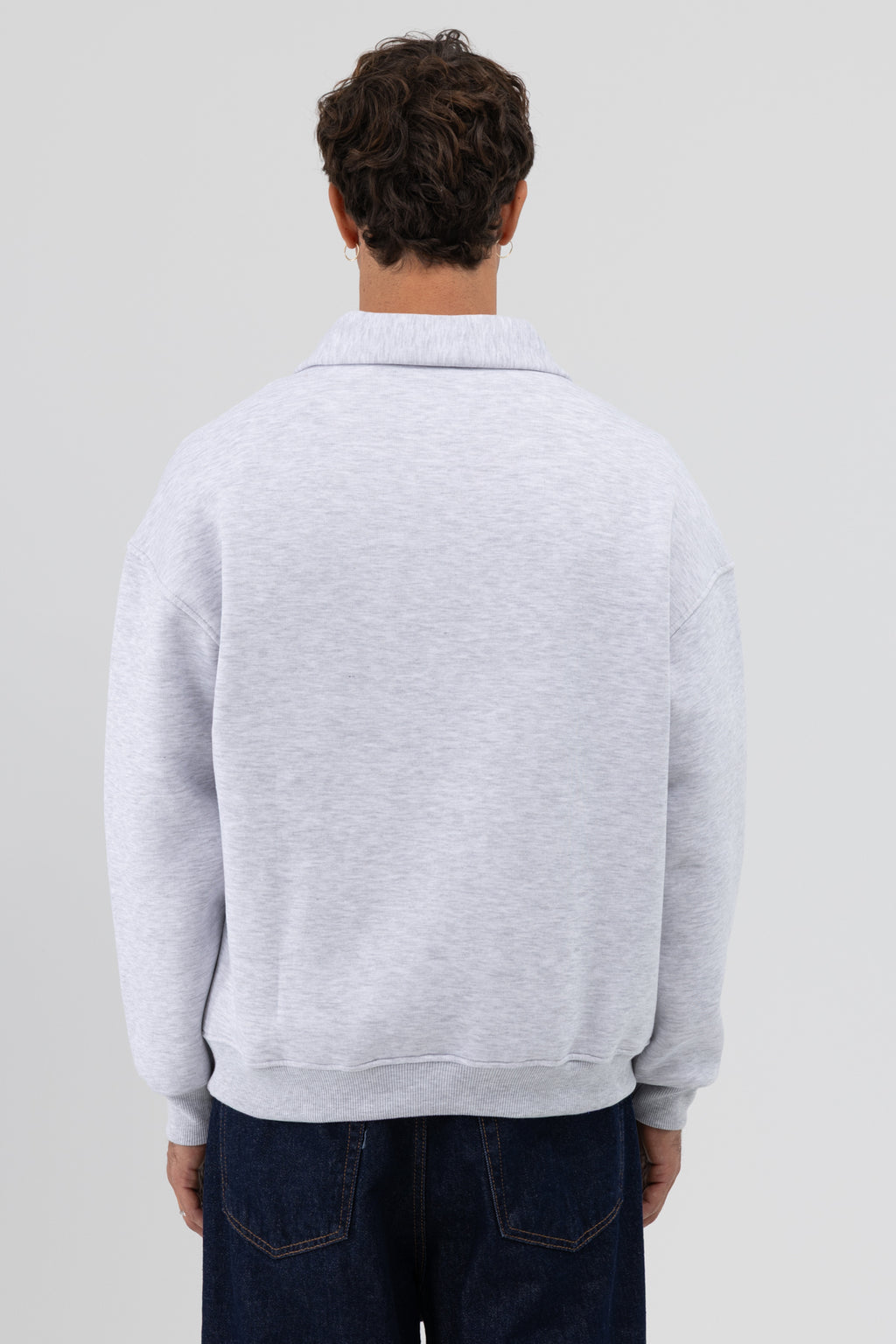 Oversize Fermuarlı Dik Yaka Sweatshirt Kar Melanj
