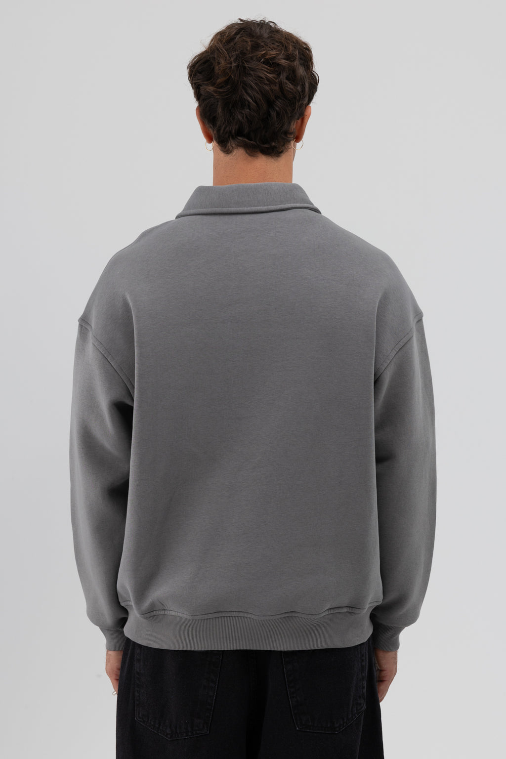 Basic Polo Yaka Sweatshirt Füme