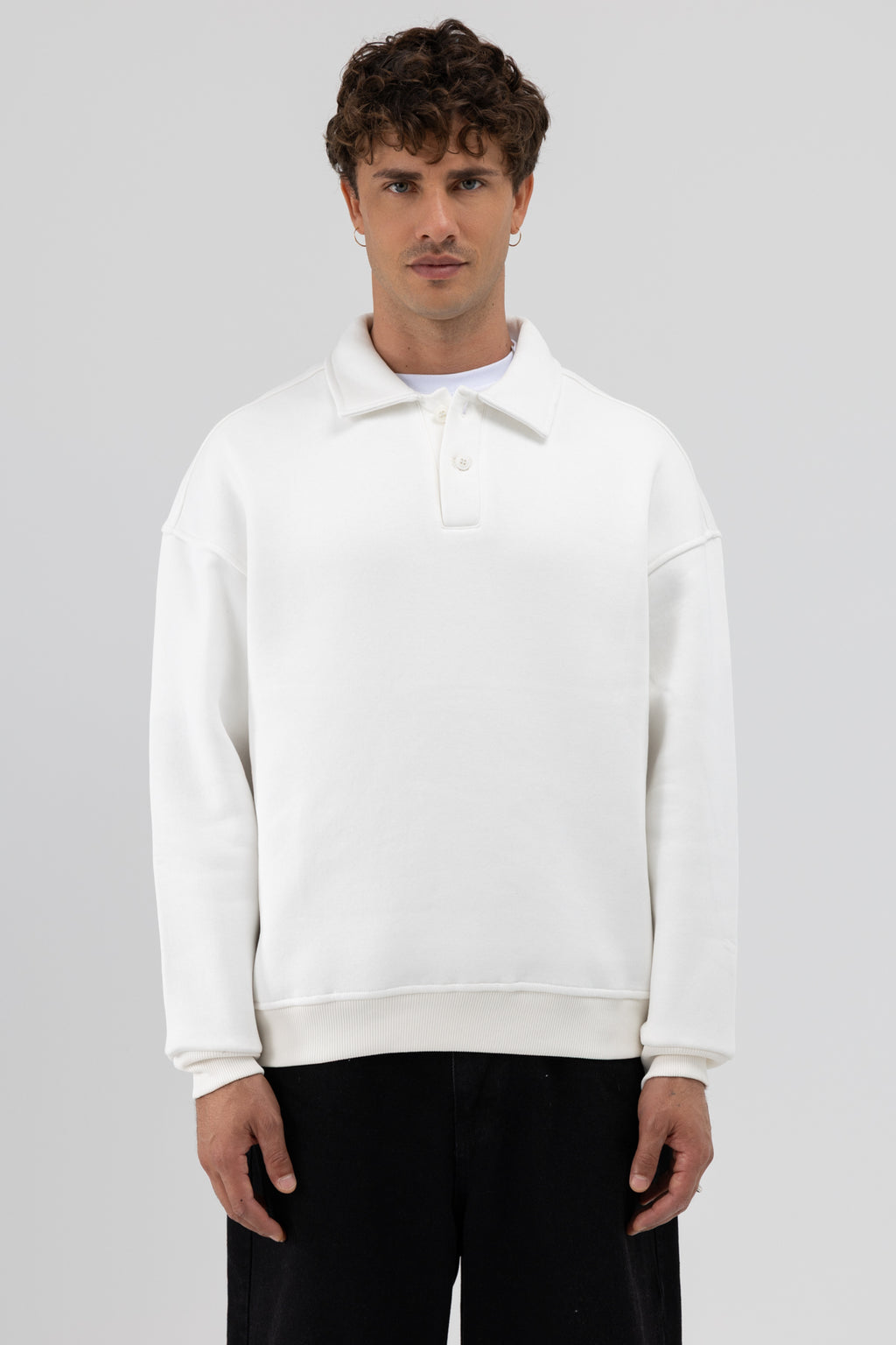 Basic Polo Yaka Sweatshirt Ekru