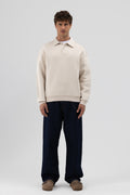 Basic Polo Yaka Sweatshirt Taş