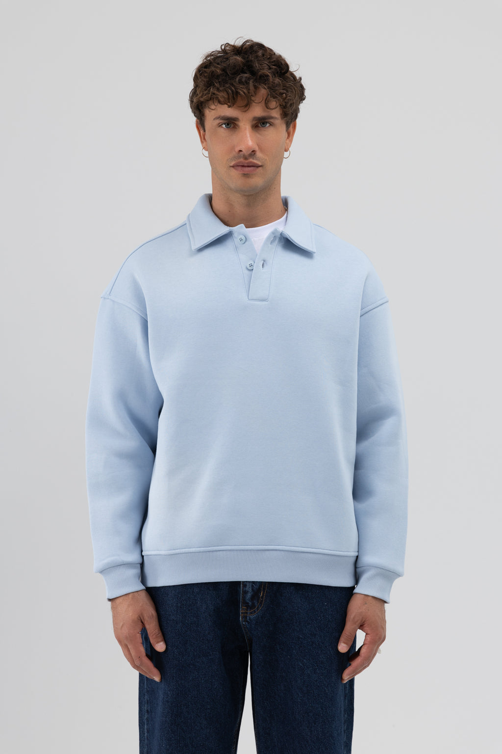 Basic Polo Yaka Sweatshirt Bebe Mavi