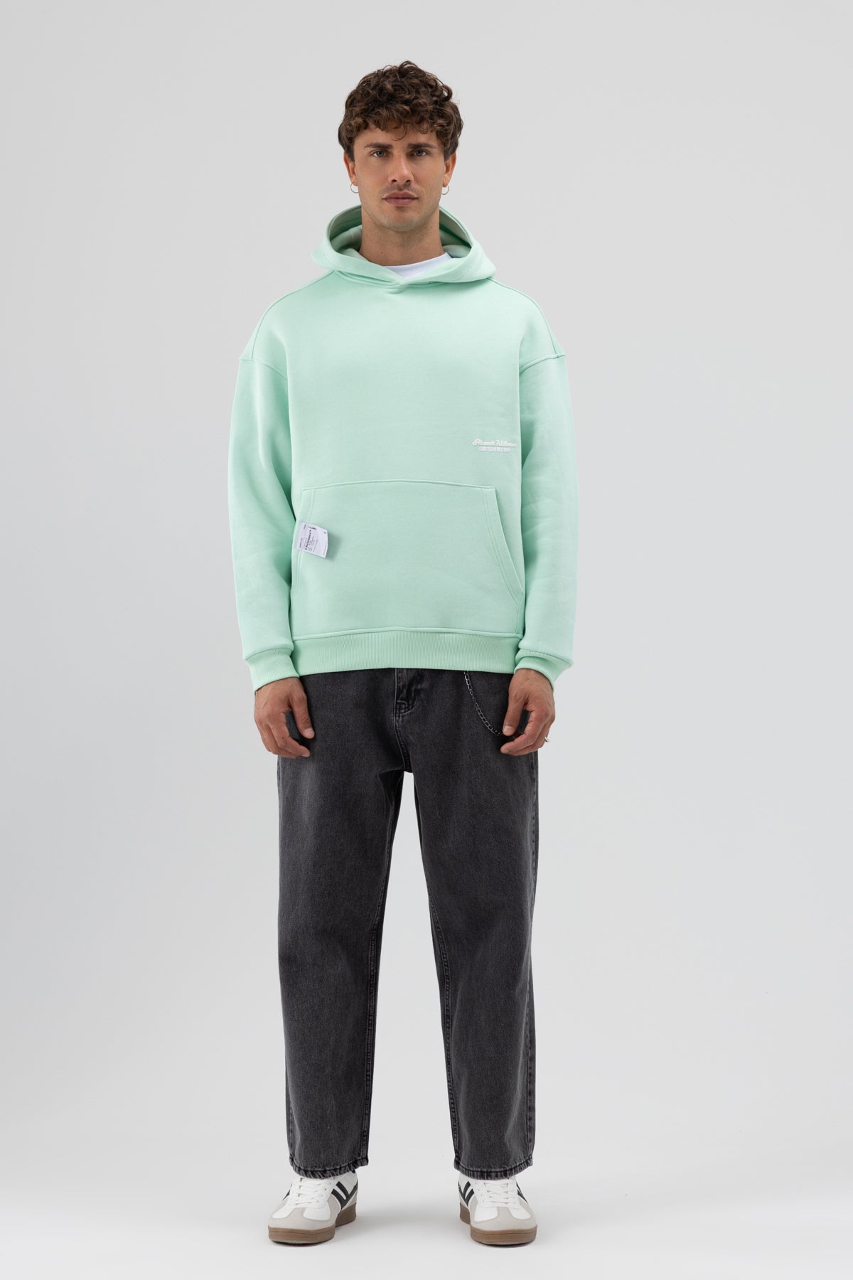 Oversize Kapüşonlu Baskılı Sweatshirt Mint