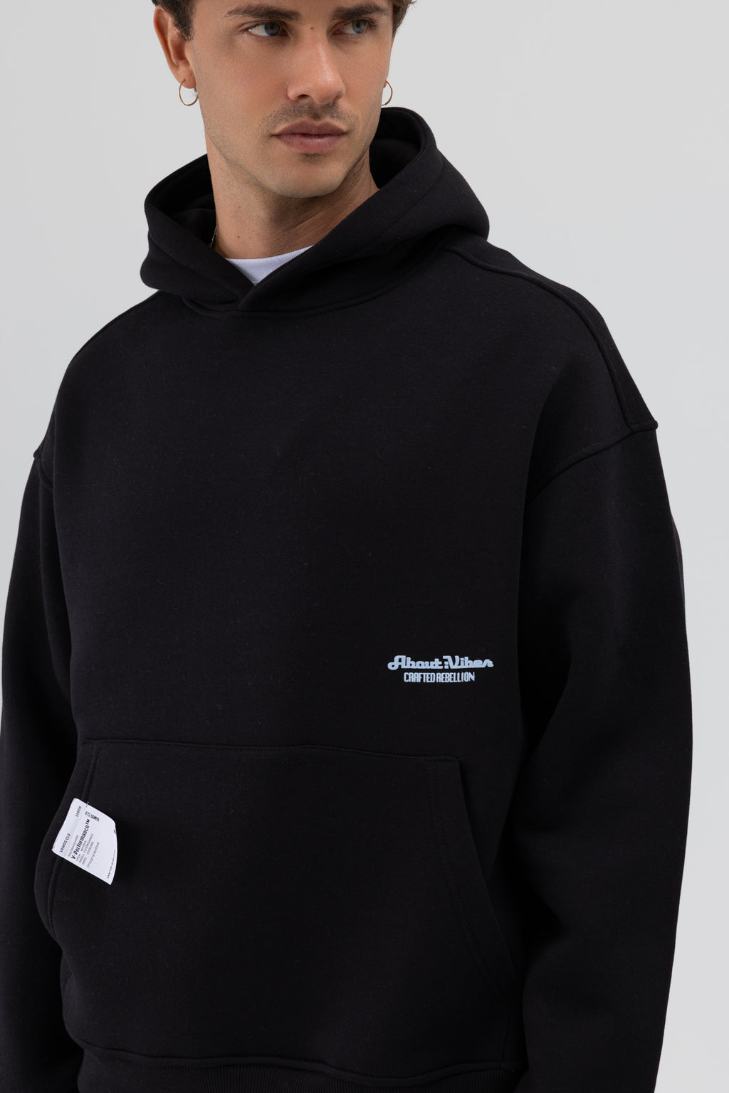Oversize Kapüşonlu Baskılı Sweatshirt Siyah