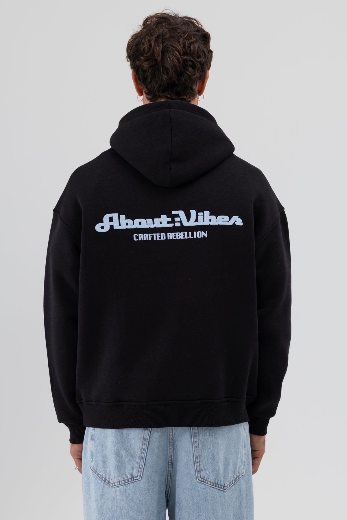 Oversize Kapüşonlu Baskılı Sweatshirt Siyah