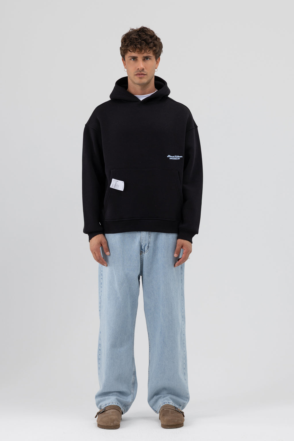 Oversize Kapüşonlu Baskılı Sweatshirt Siyah