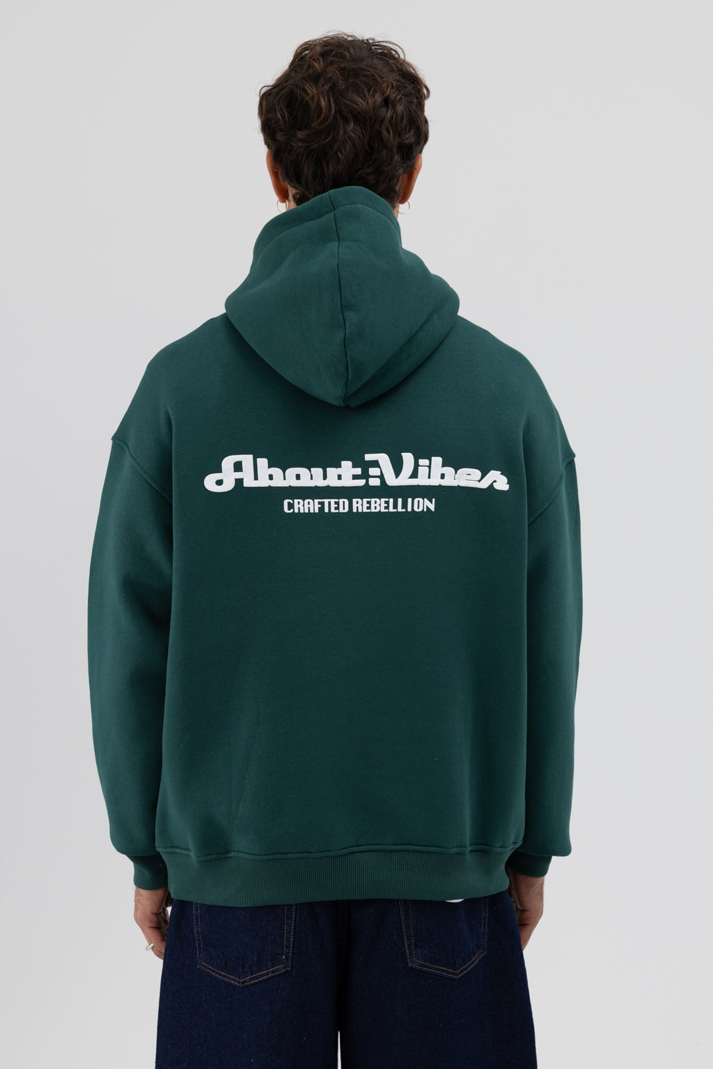 Oversize Kapüşonlu Baskılı Sweatshirt Nefti