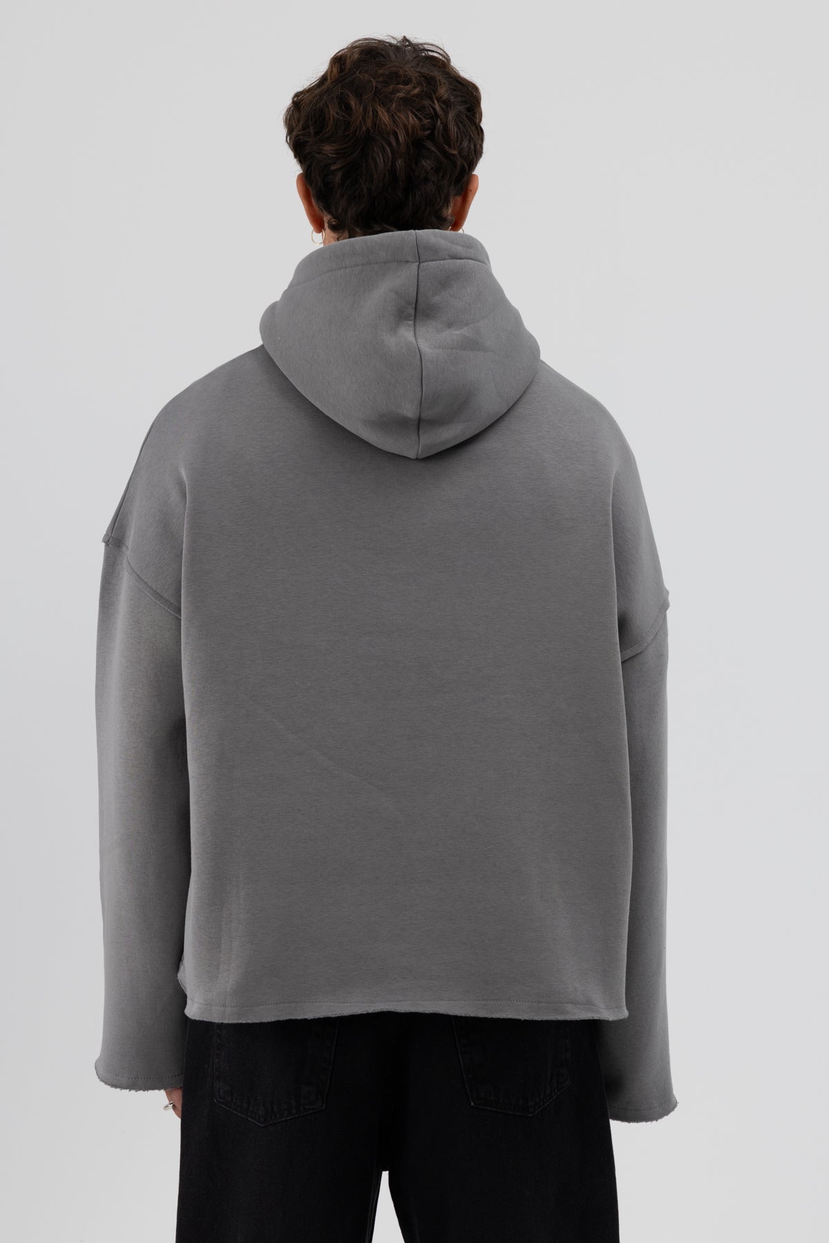 Basic Oversize Dikişsiz Kapüşonlu Sweatshirt Füme