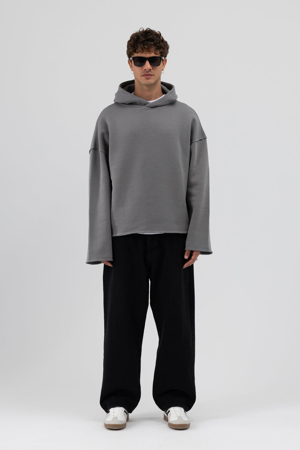 Basic Oversize Dikişsiz Kapüşonlu Sweatshirt Füme