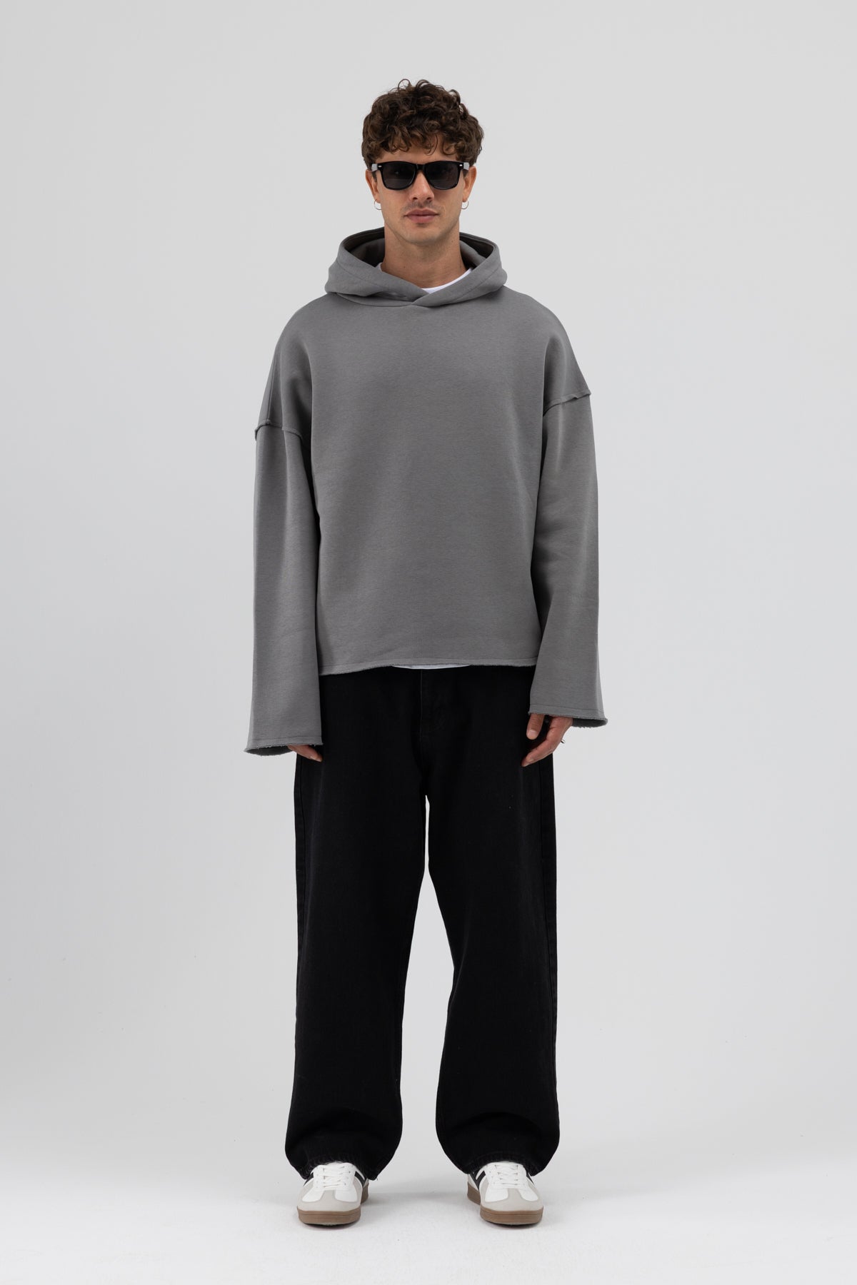 Basic Oversize Dikişsiz Kapüşonlu Sweatshirt Füme