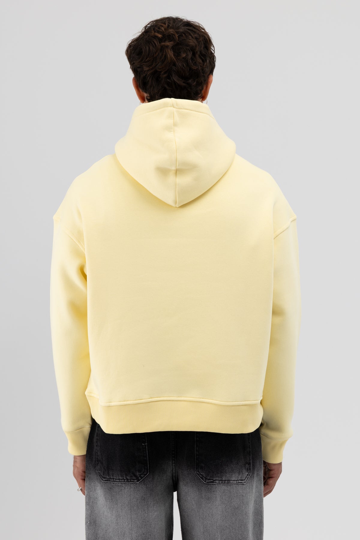 Basic Kapüşonlu Boxy Fit Sweatshirt Sarı