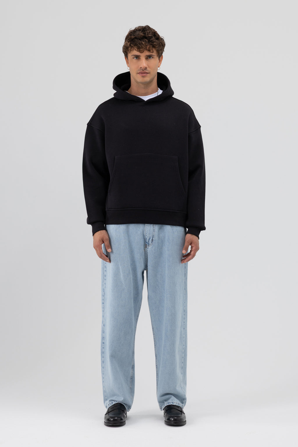 Basic Kapüşonlu Boxy Fit Sweatshirt Siyah