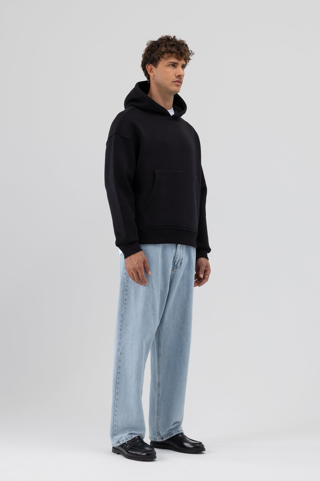 Basic Kapüşonlu Boxy Fit Sweatshirt Siyah